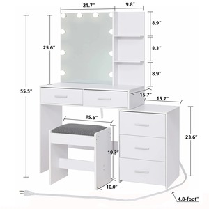 Tocador <span class=keywords><strong>de</strong></span> <span class=keywords><strong>Maquillaje</strong></span> con Espejo Iluminado LED y Cajones <span class=keywords><strong>de</strong></span> Madera Personalizados, Estación <span class=keywords><strong>de</strong></span> Carga con Tomacorriente, Mesa <span class=keywords><strong>de</strong></span> Baño con Almacenamiento - Product Image 2