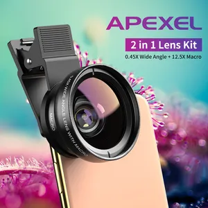 Apexel畅销镜头套件APL-0.45WM 2功能全智能手机摄影视频剪辑0.45倍广角12.5倍微距镜头组
