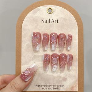 Nouveau produit lancé, série de <span class=keywords><strong>faux</strong></span> ongles faits main, style <span class=keywords><strong>anime</strong></span> dessiné à la main, rose et blanc, doux et cool - Product Image 2