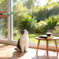 Vente en gros Evernew Moderne Pointeur laser rotatif manuel multicolore pour l'entraînement des chats, avec bande de peluche magique en forme de ver de luxe