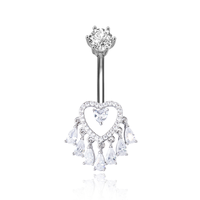 Anneaux de nombril en acier inoxydable 1g avec zircon, motifs papillon, cœur et feuille, pour mariage