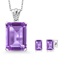 Juego de Joyería de Plata de Ley 925 al por Mayor con Circonita Cúbica AAA Simple, Corte Corazón, Tanzanita, Solitario, Pendientes, Colgante y Collar