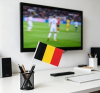 Drapeau de bureau belge, mini drapeau belge à main, mât en acrylique, polyester imprimé numériquement, pour supporters, pour le bureau et la maison