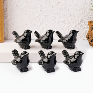 Escultura de Pájaro de Obsidiana Pulida, Adorno de Pájaro de Piedra Volcánica Natural, Decoración para el Hogar y Escritorio, Artesanía de Sanación de Chakras, Recuerdo - Product Image 6