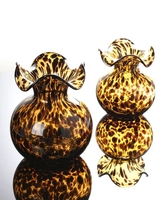 Vase en verre soufflé à la main RYLAVA, motif écaille de tortue léopard, avec poignée, léger, pour mariage, hydroponie, décoration de table, pour la maison