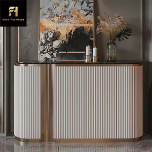 Muebles de comedor de lujo, armario de Bar <span class=keywords><strong>Buffet</strong></span> estriado en oro blanco, mesa de consola superior de mármol, aparador de almacenamiento para uso en la cocina - Product Image 4