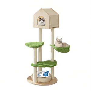 Árbol rascador para gatos de 55 pulgadas de altura con postes de sisal y cama suave para gatos de interior, estilo moderno, color verde. - Product Image 1