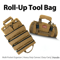 Sac de rangement pour outils Oxford imperméable avec fermeture éclair, pochette de rangement portable à enrouler, multi-poches, poignée, logo personnalisé OEM