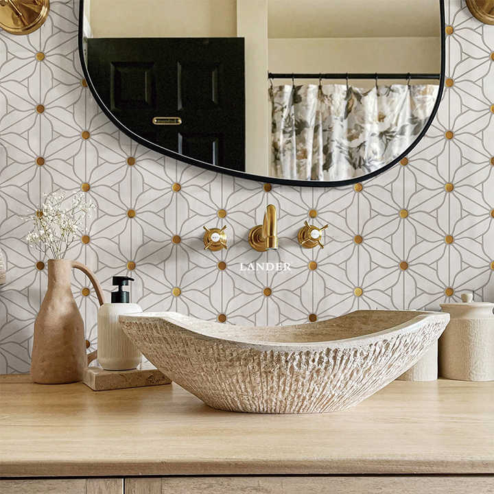 LANDER Thassos White Floral Mosaic Tile for Kitchen Backsplash ...