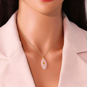 Collana con Ciondolo in Pietra Naturale Ovale e Zirconi, Gioielli Trendy in Acciaio Inossidabile <span class=keywords><strong>2026</strong></span>, Bigiotteria di Alta Moda per Donne TGXL11472 - Product Image 5
