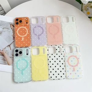 Funda Magnética Antigolpes con Diseño de Corazones y Puntos para iPhone 16 Pro Max, 17 Air, 12, 13, 14, 15, 16 Plus, en Colores Pastel - Product Image 1