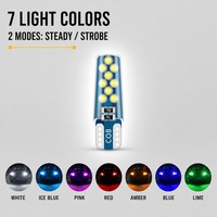 Ampoule LED COB T10 18SMD W5W 194 168 12V pour éclairage de plaque d'immatriculation de voiture, 7 couleurs, mode stroboscopique, Plug and Play
