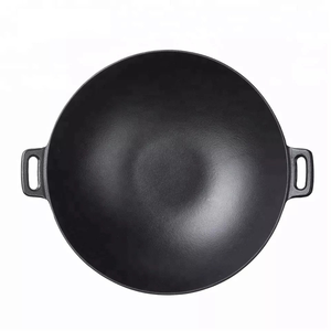 <span class=keywords><strong>Wok</strong></span> en fonte rond de 9 pouces à fond plat, pré-assaisonné, anti-rouille, écologique, pour cuisinière à gaz et à induction, lavage à la main uniquement - Product Image 1