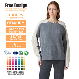 Suéter de Punto Casual con Cuello Redondo y Mangas Raglán, Diseño Color Block, para Otoño e Invierno, Mezcla de Lana y Cachemira para Mujer - Product Image 3