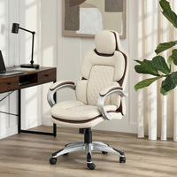 Chaise de bureau de direction de grande taille en cuir blanc de haute qualité, confortable, capacité 150 kg, idéale pour une utilisation prolongée.