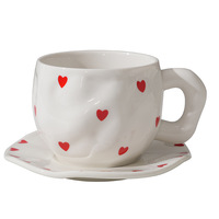 Ensemble de tasse et soucoupe à café en céramique faite à la main, peinte à la main, motif floral moderne, avec cuillère, multicolore, durable, pour cadeaux