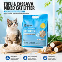 Litière pour chat mélangée tofu et manioc, biodégradable à base végétale, agglomération rapide en 3 secondes, ultra faible poussière, contrôle des odeurs, OEM ODM Marque Privée