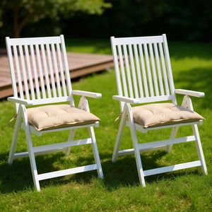 Ensemble de 2 coussins d'extérieur en tissu Oxford beige, carrés, résistants à l'eau, amovibles, lavables, utilisables toute l'année - Product Image 2