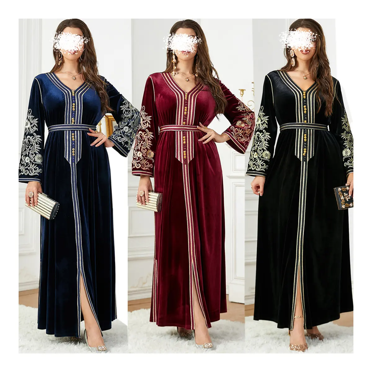 OEM individuelle luxuriöse bestickte Crystal Dubai marokkanische Party Kaftan Abaya muslimisches Kleid