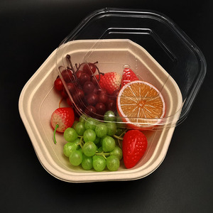 bagasse sugarcane circle round pulp salad bowl with clear plastic lid