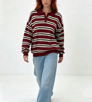 Pull en tricot rayé décontracté pour femmes, style preppy, manches longues, tricot doux