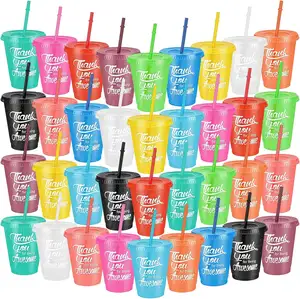 500ml al por mayor barato reutilizable Festival regalo fiesta brillo vasos de plástico transparente vasos con tapa y pajita