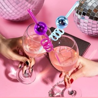 Pailles réutilisables en plastique colorées en forme de boule disco pour les fêtes disco des années 70 et 80, les bars à domicile, le karaoké, les anniversaires, les mariages, les décorations de Noël
