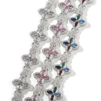 UWIN Duty Free Collier Chaîne Miami Infini Finition Or Blanc avec Trèfle à Quatre Feuilles et Fleurs Multicolores en Zirconiums