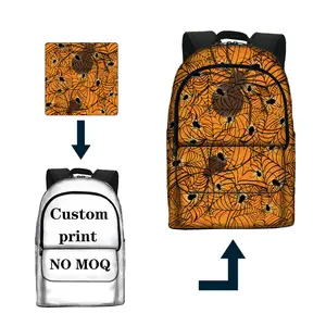 Mochila escolar de gran capacidad con logotipo personalizado, mochila con patrón de araña, tela de poliéster para niños adolescentes