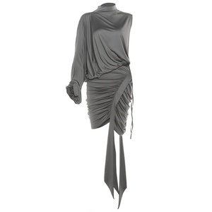 S1865-2026 Nuovo Abito Corto Autunnale da Donna, Elegante e Vintage con Maniche a Pipistrello e Spalla Asimmetrica - Product Image 6