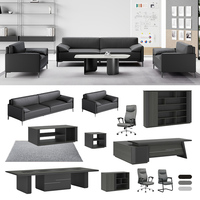 Juego de Sofás de Oficina Comerciales Duraderos de Cuero Genuino Musen, Sofá de Cuero Negro de Tres Plazas de Lujo Moderno para Apartamento u Hotel