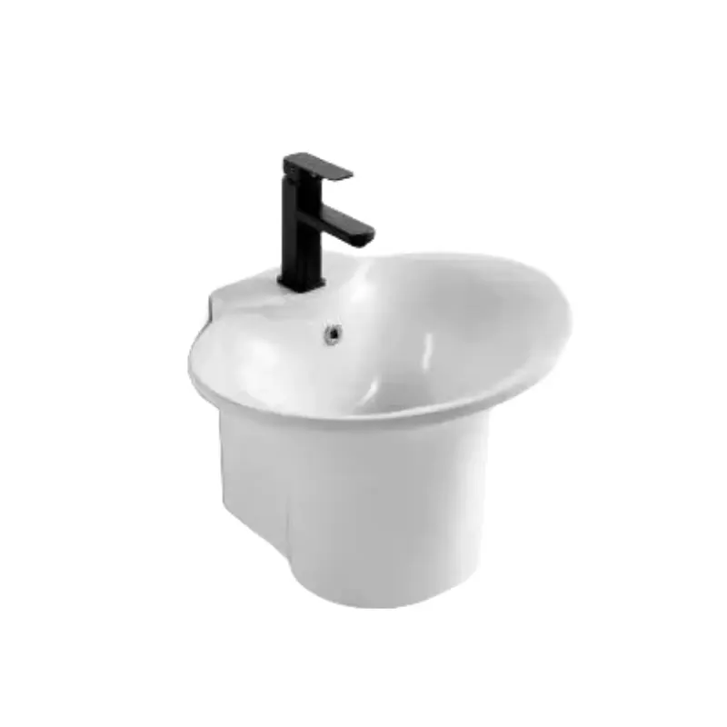 2024 nouveau lavabo en céramique de salle de bain de Style moderne personnalisable lavabo sur pied suspendu avec forme ronde et égouttoir en gros