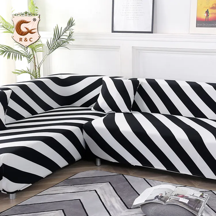 Wholesale Living Room Printed Sofa Cover Black and White Stripe Stretch Sofa Cover