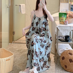 Estate estiva motivo floreale in cotone camicia da notte in seta elastico in vita bretelle per maternità abito per lunghe vacanze al mare - Product Image 5