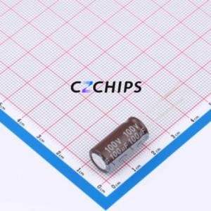 Condensateur électrolytique en aluminium à montage traversant DHG100M107H200S1AA, montage traversant, D10xL20mm 100uF 20% 100V 750mA-100kHz - Product Image 1