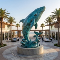 Sculpture d'animal en bronze moulé à la cire perdue, taille réelle 1:1, statue de dauphin pour aménagement paysager de parc urbain, OEM