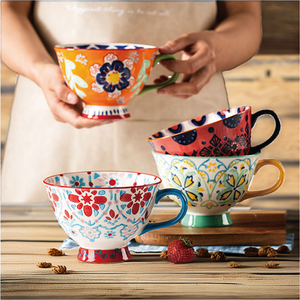 Replacement Modern Ceramic Flower <b>Mug</b> with Spoon <b>Large</b> Capacity Breakfast Cup for Giveaways Eco-Friendly & Microwave Safe - Product Image 2