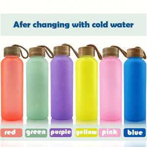 Botellas de agua de vidrio de borosilicato de 20 oz, esmeriladas, multicolor, para sublimación, con tapa de bambú y cuerda. - Product Image 2