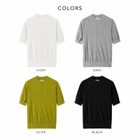 Haut en maille fine pour femme, col montant, manches courtes, couleur lime, vente en gros pour boutiques