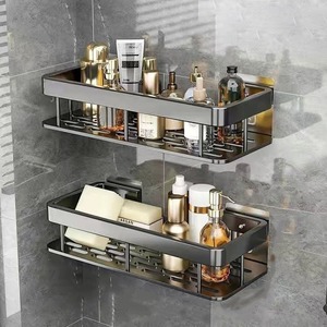 Estante de almacenamiento para baño sin necesidad de taladrar, plástico grueso y reforzado, organizador de baño para montar en la pared. - Product Image 2