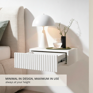 Mesa <span class=keywords><strong>de</strong></span> <span class=keywords><strong>Noche</strong></span> Flotante <span class=keywords><strong>de</strong></span> Diseño Ahorrador <span class=keywords><strong>de</strong></span> Espacio con Montaje en Pared, Acabado <span class=keywords><strong>Blanco</strong></span> Acanalado, para Dormitorio o Sala <span class=keywords><strong>de</strong></span> Estar, MOQ 300 - Product Image 2