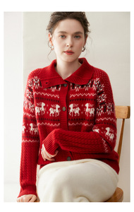 Cardigan en cachemire pour femme, collection hiver, vente en gros, usine, mélange de laine jacquard, manteau tricoté, fermeture éclair, col montant épais, pull en cachemire - Product Image 6