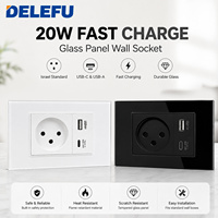 Prise murale DELEFU 16A 250V de type H israélien avec charge rapide USB A Type C 20W, panneau en verre trempé