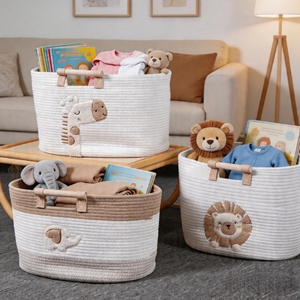 Cesti portaoggetti in corda di cotone <span class=keywords><strong>per</strong></span> <span class=keywords><strong>cameretta</strong></span> bambini, organizer <span class=keywords><strong>per</strong></span> giocattoli di peluche, cesto portabiancheria ricamato, contenitore portaoggetti <span class=keywords><strong>per</strong></span> giocattoli, ideale <span class=keywords><strong>per</strong></span> regali - Product Image 4