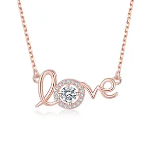 Mode S925 Geometri Modern Dainty Perak Kalung Emas Rose Disepuh Berlian Pasangan Rantai Cinta Kalung