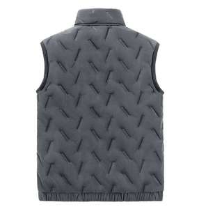 Men's Winter Quilted Vest Stand Collar Windproof Polyester Outerwear Casual Solid Color Zipper Front Warm Fleece Lined - Product Image 2