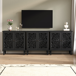 Aparador Vintage con Tallado Hueco, 2 Puertas, Almacenamiento, Diseño Floral Simétrico, Estante Ajustable - Product Image 5