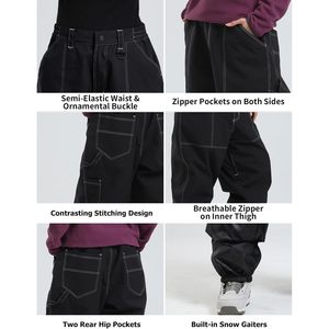 Pantalons de snowboard amples pour hommes et femmes, imperméables 20K, respirants 15K, vêtements de ski isolés, unisexe adulte - Product Image 5