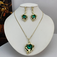 Ensemble de bijoux en zircon émeraude à pétales irréguliers, collier et boucles d'oreilles pour femmes, accessoire de luxe rétro KY25149