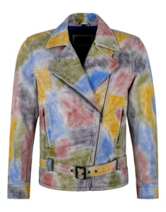 Veste pour homme en cuir Nappa ciré blanc multicolore 100% authentique, finition effet flamme, fermeture éclair YKK, étiquette privée OEM/ODM - Product Image 2